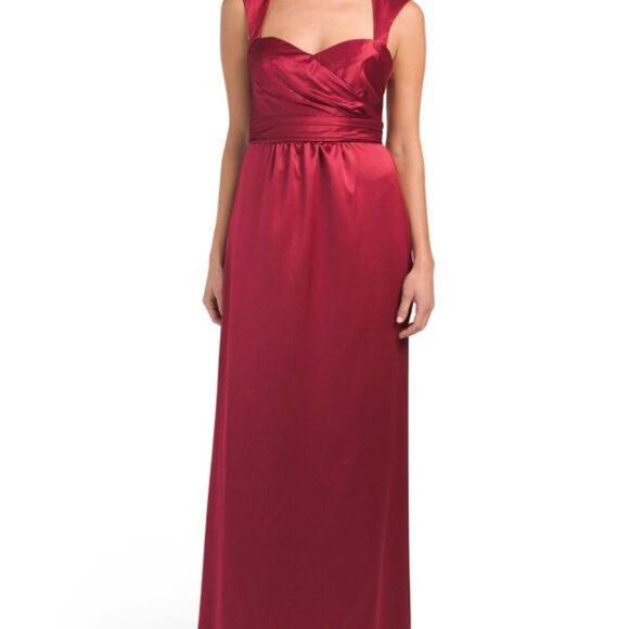 Asmale Red Satin Long Gown with Open Back - Picture 1 of 4